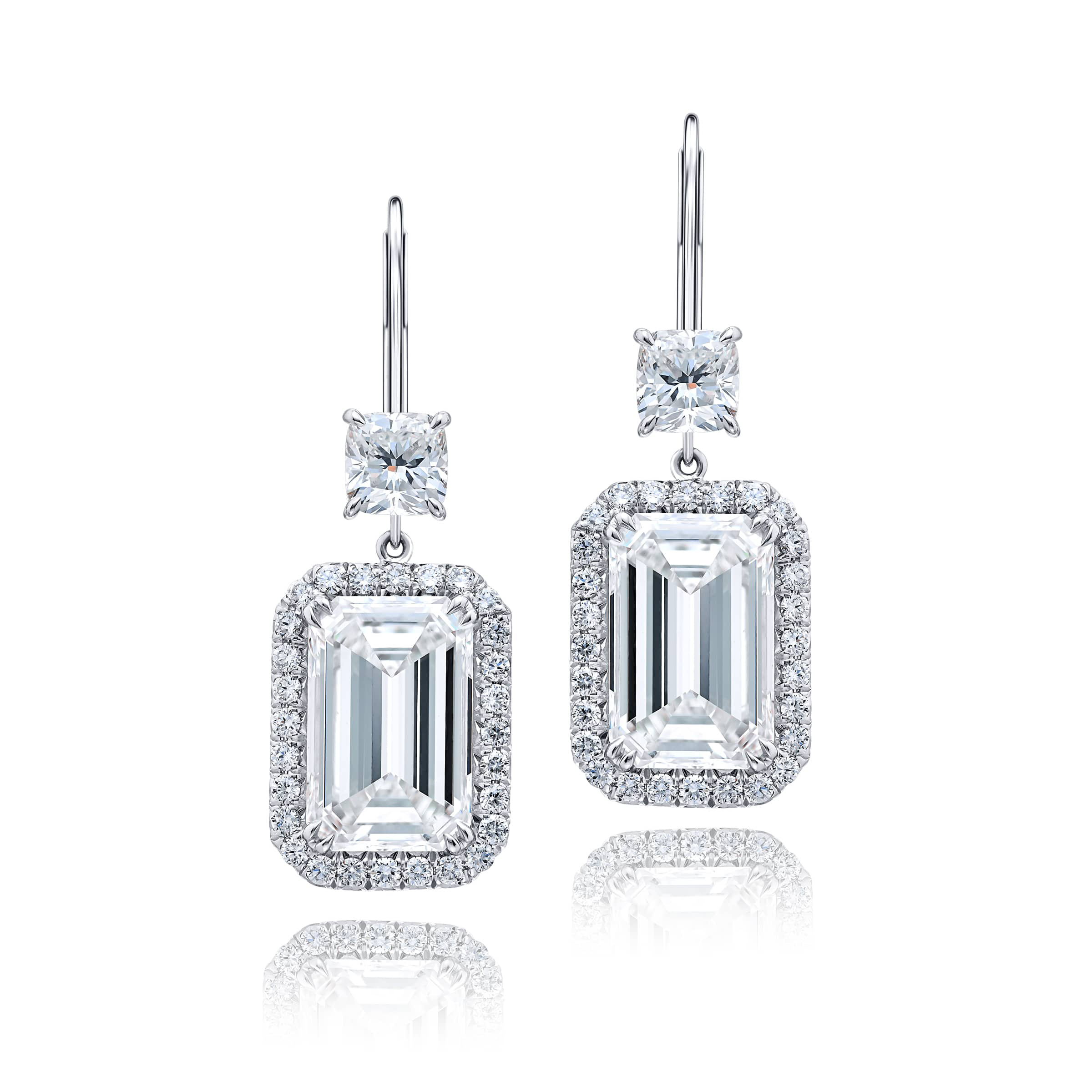 Platinum Emerald-Cut Diamond Certified Drop Earrings