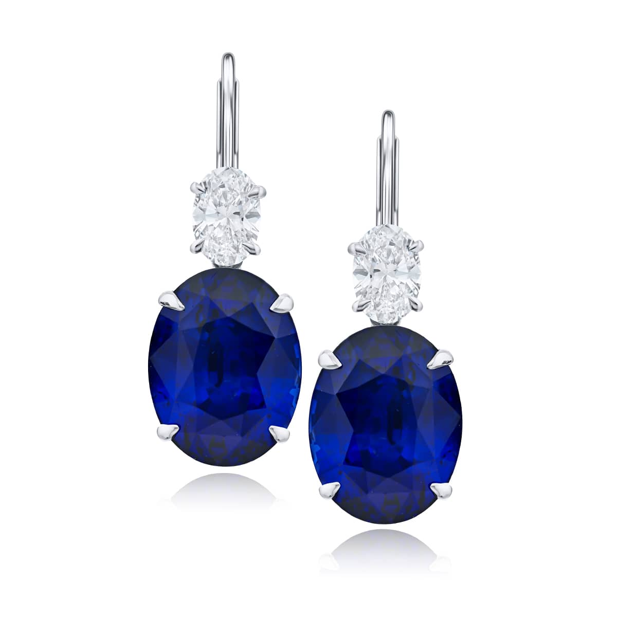 Platinum Oval Sapphire Certified Drop Earrings