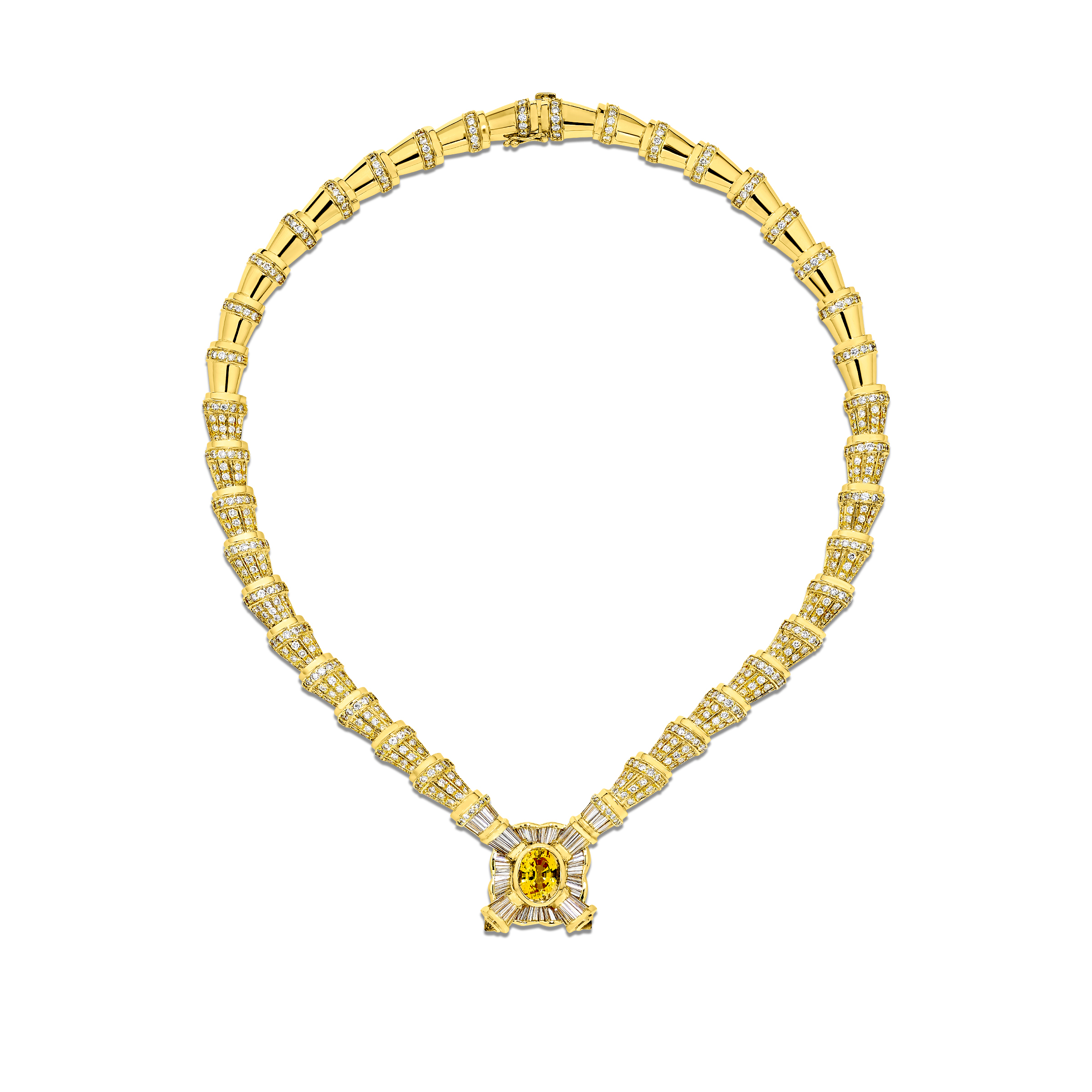 18K Yellow Gold Yellow Sapphire and Diamond Necklace