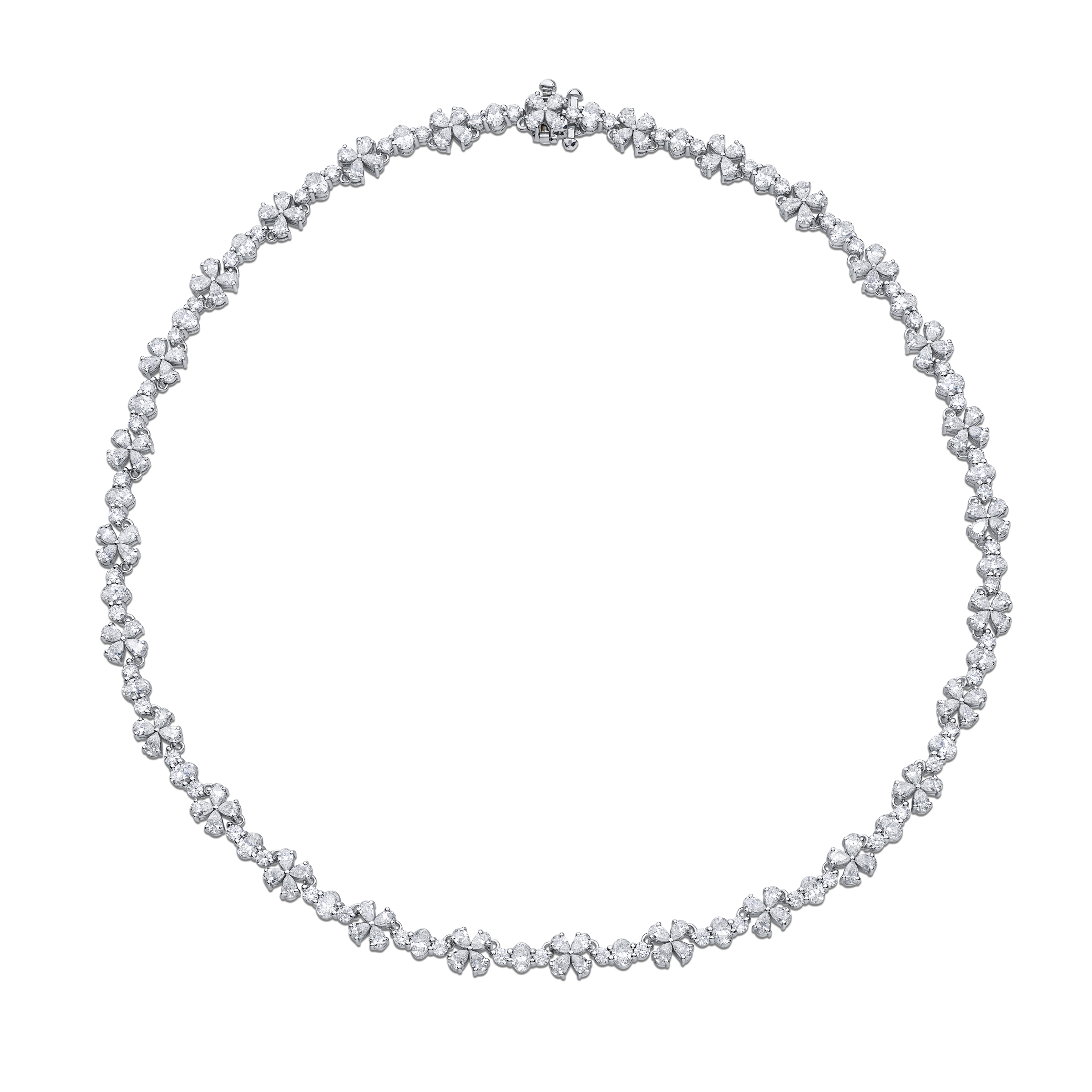 Platinum Pear-Shaped Oval and Round Diamond Floral Necklace