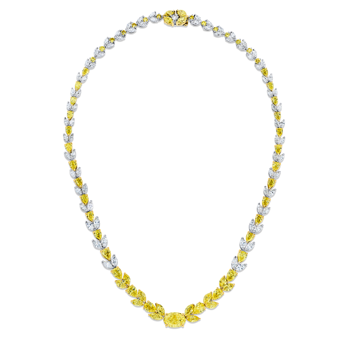 18K Yellow Gold and Platinum Oval Fancy Yellow Diamond Certified Necklace
