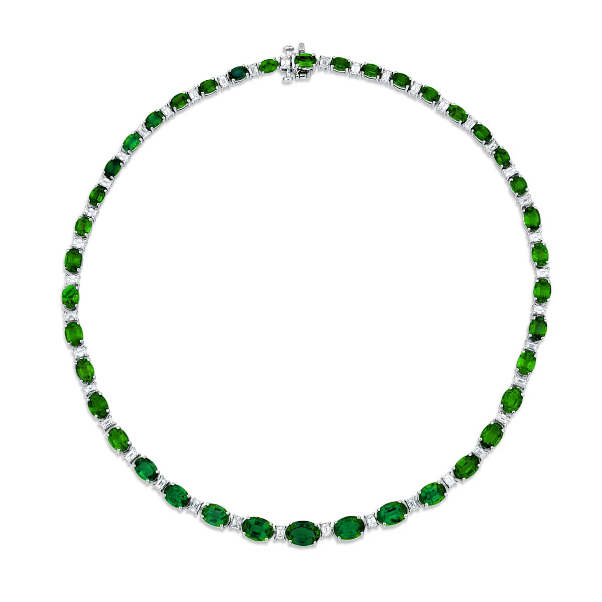 Platinum Oval Emerald and Diamond Certified Necklace