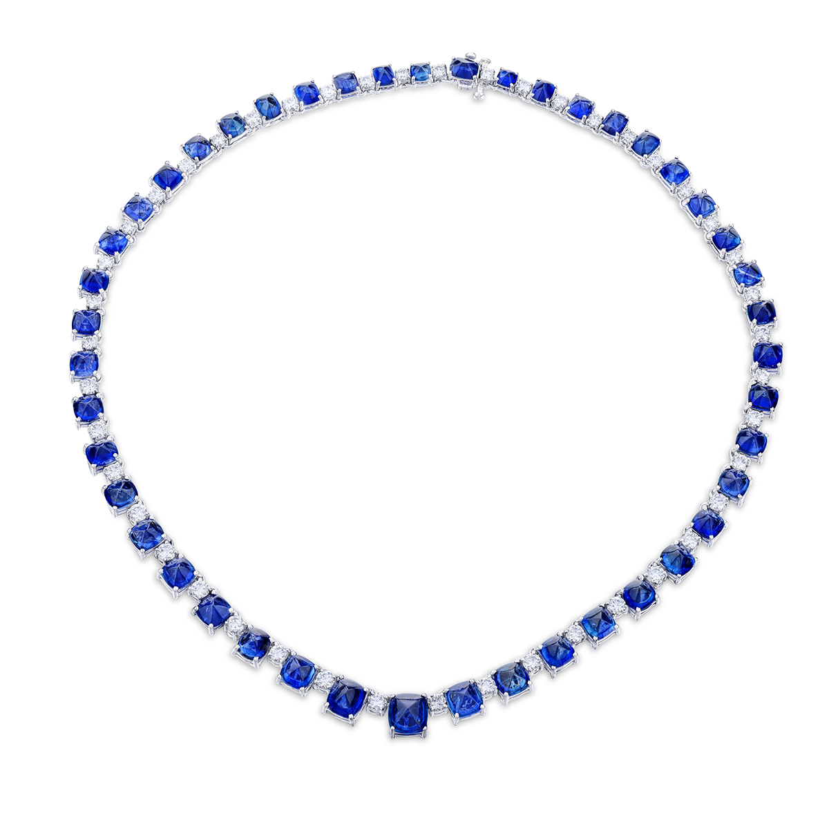Platinum Cabochon Sri Lankan Sapphire and Diamond Certified Necklace