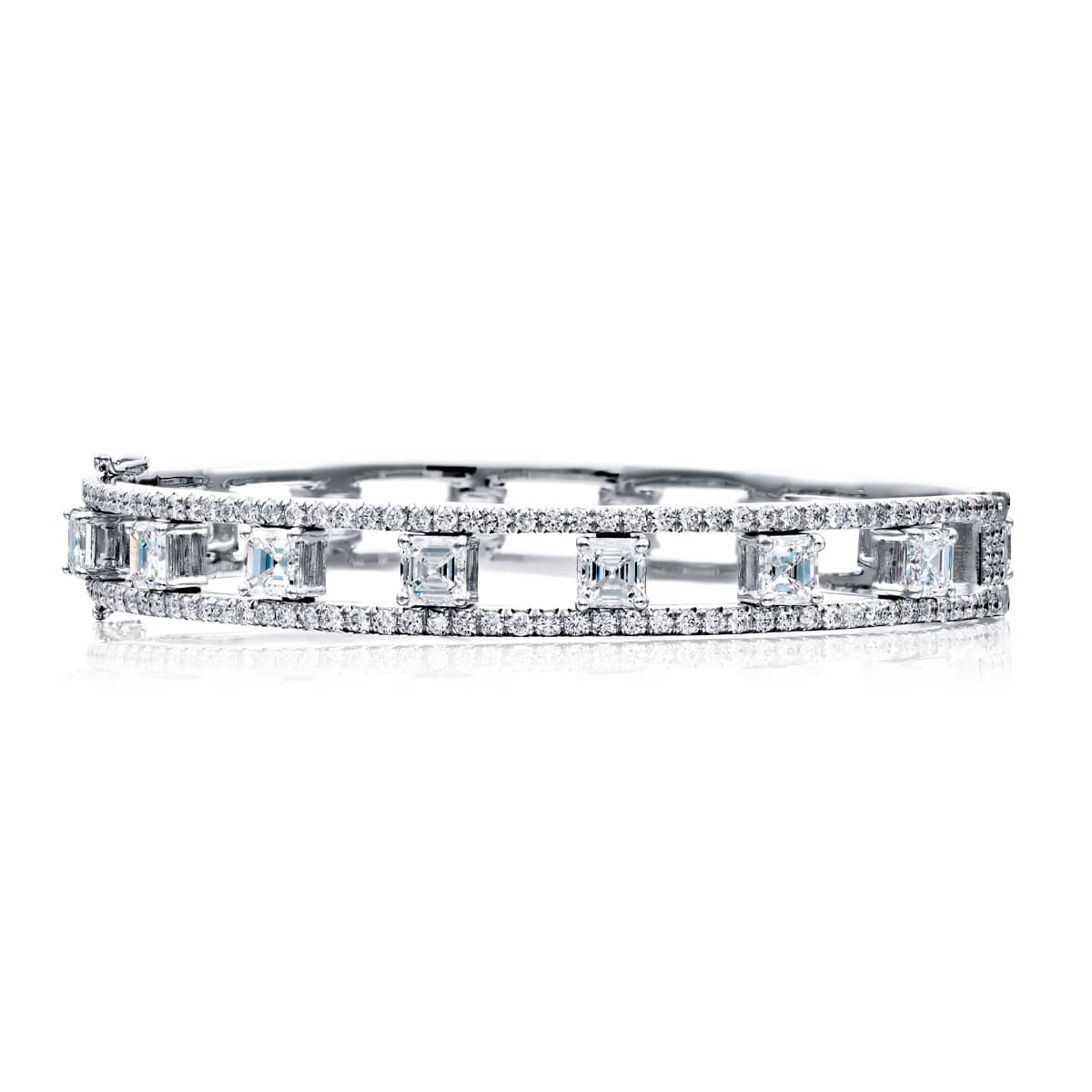 Platinum Square Emerald-Cut Diamond Bangle Bracelet