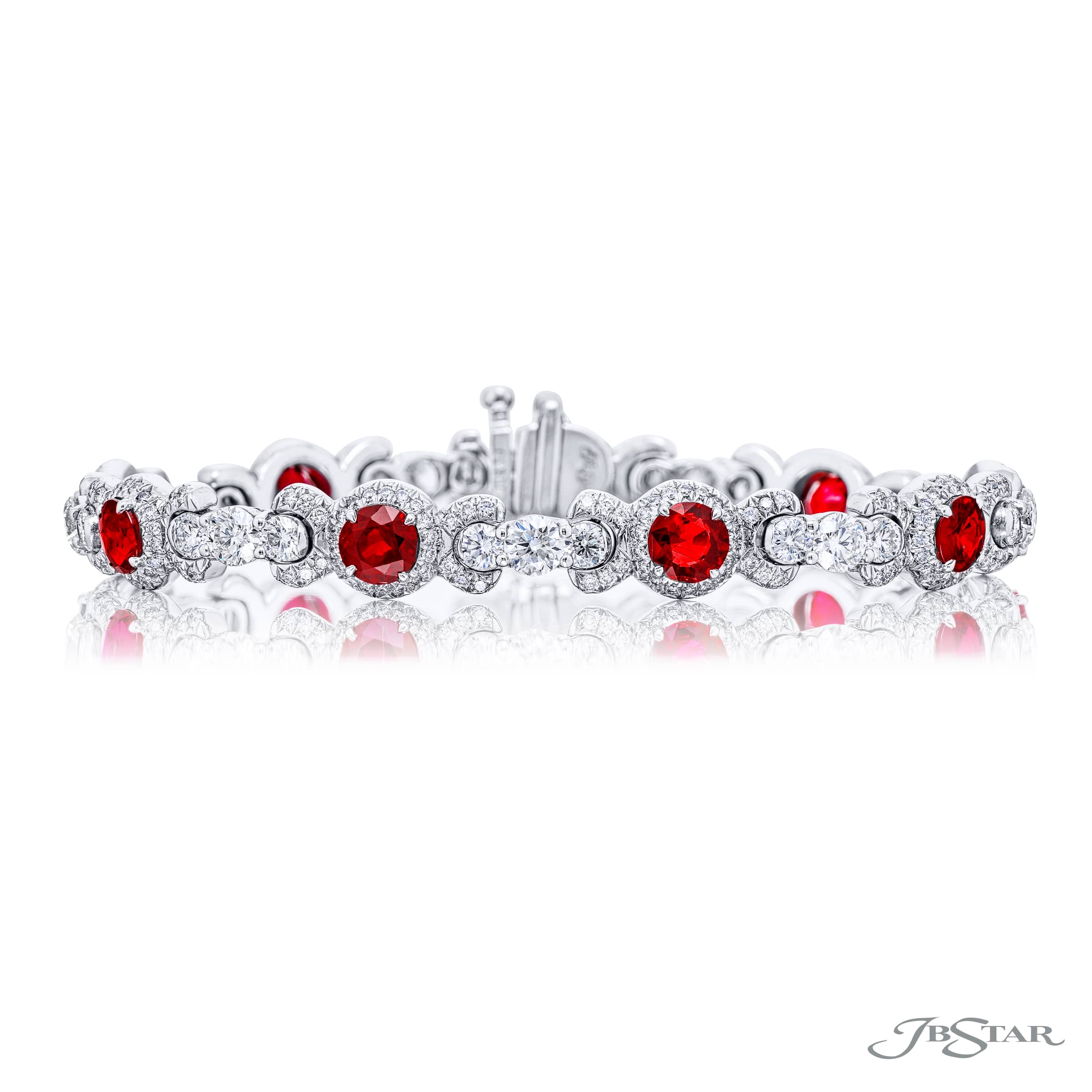 Platinum Round Ruby and Diamond Bracelet