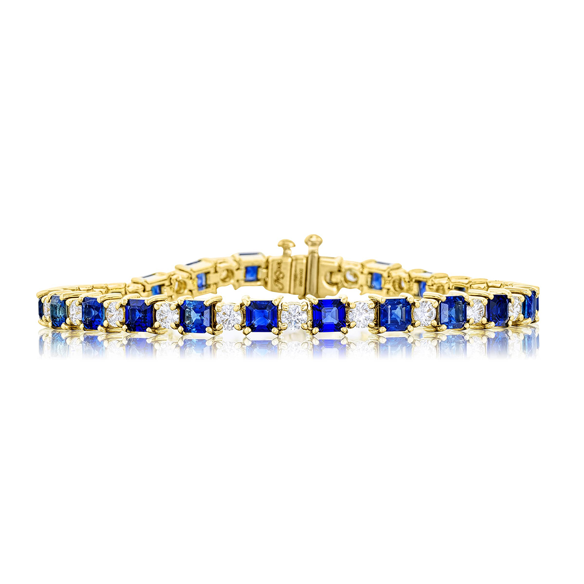 18K Yellow Gold Square Emerald-Cut Sapphire and Diamond Bracelet