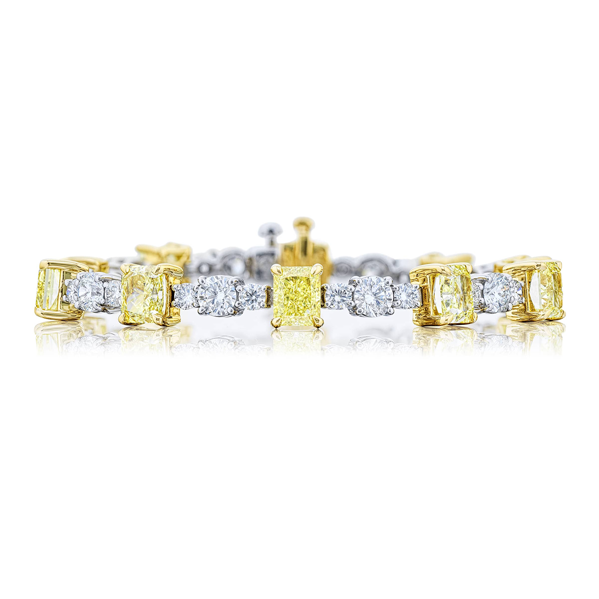 Platinum and 18K Yellow Gold Radiant-Cut Fancy Yellow Diamond Bracelet