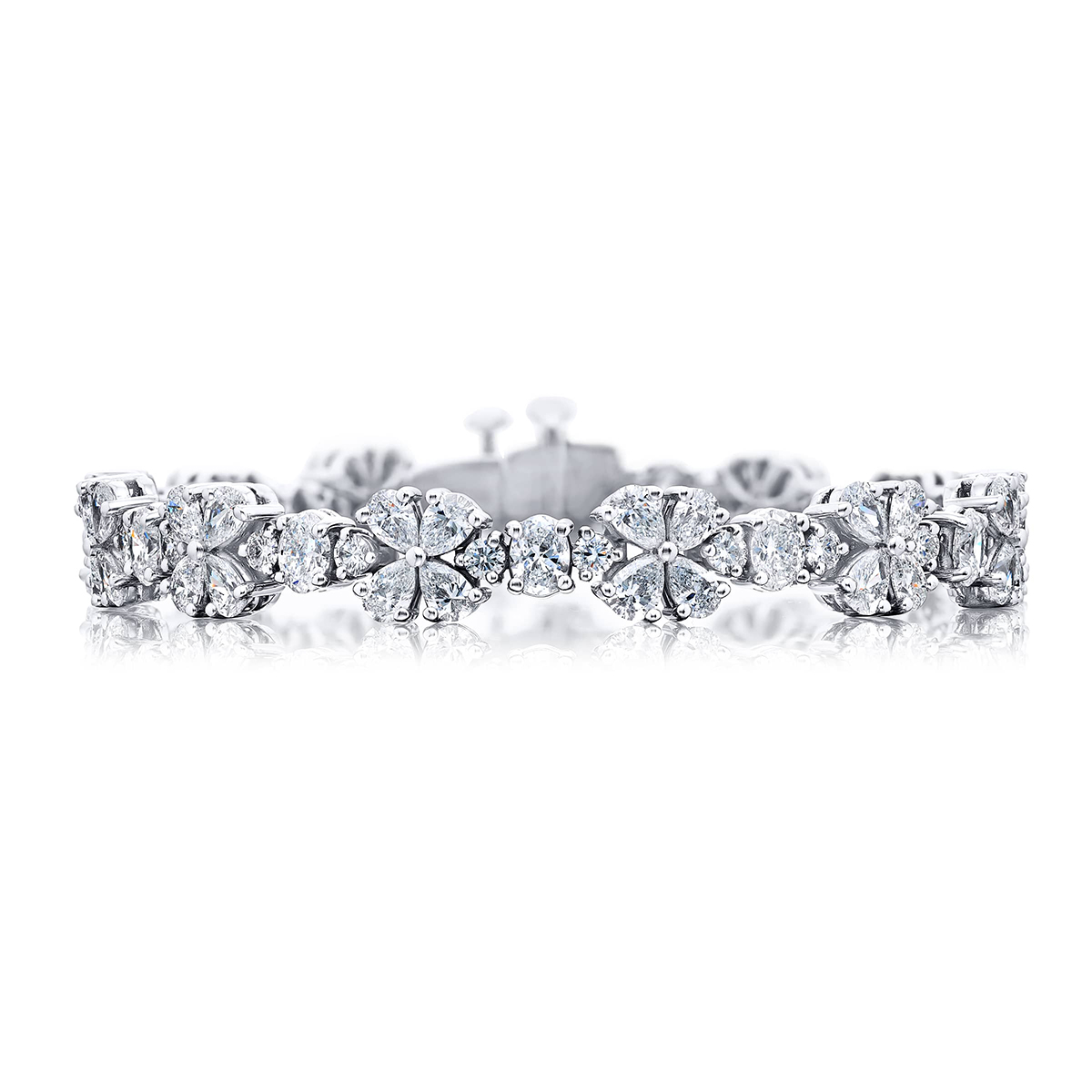 Platinum Pear-Shaped and Oval Diamond Floral Bracelet