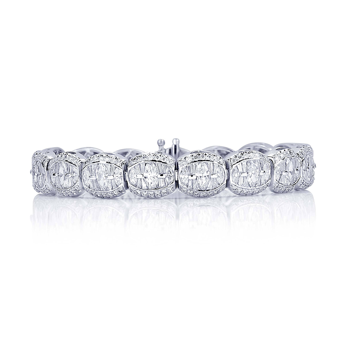 Platinum Marquise and Tapered Baguette Diamond Channel Set Bracelet