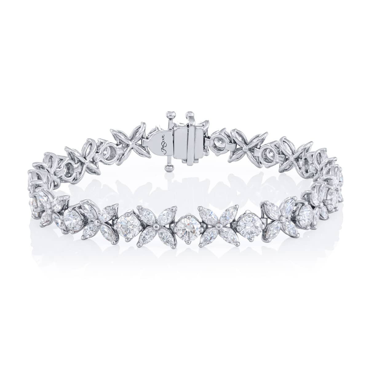 Platinum Marquise and Round Diamond Floral Bracelet