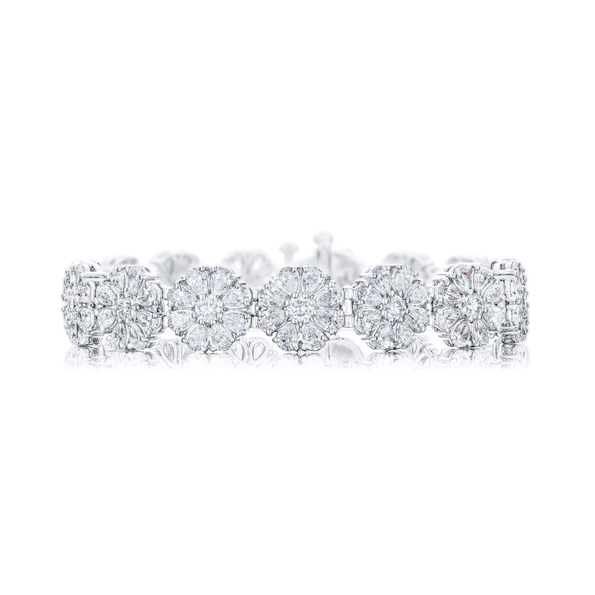 Platinum Pear-Shaped Diamond Floral Bracelet