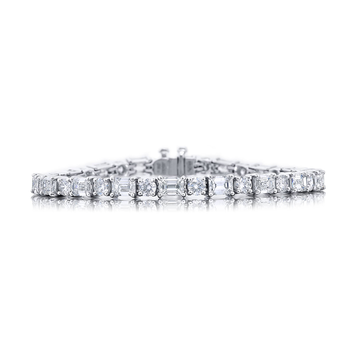 Platinum Emerald-Cut and Round Diamond Bracelet