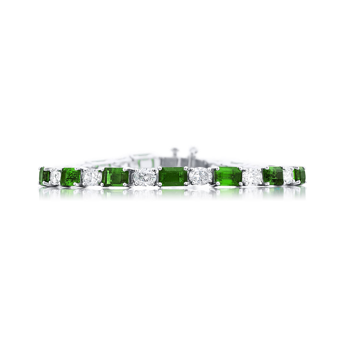 Platinum Emerald-Cut Emerald and Diamond Bracelet