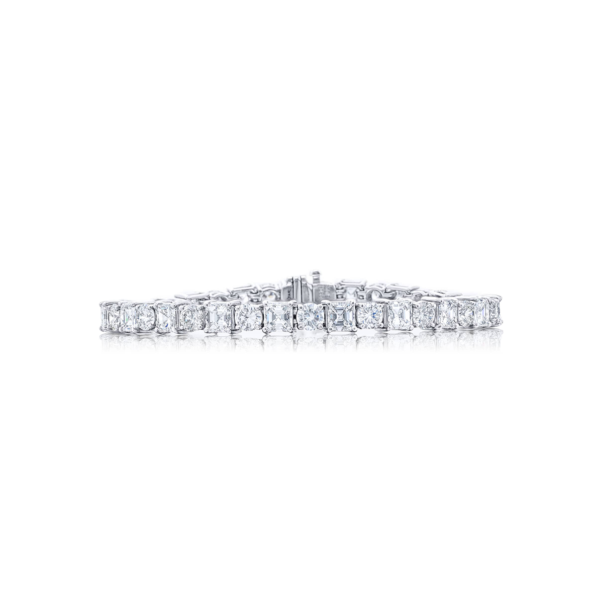 Platinum Square Emerald-Cut and Round Diamond Bracelet