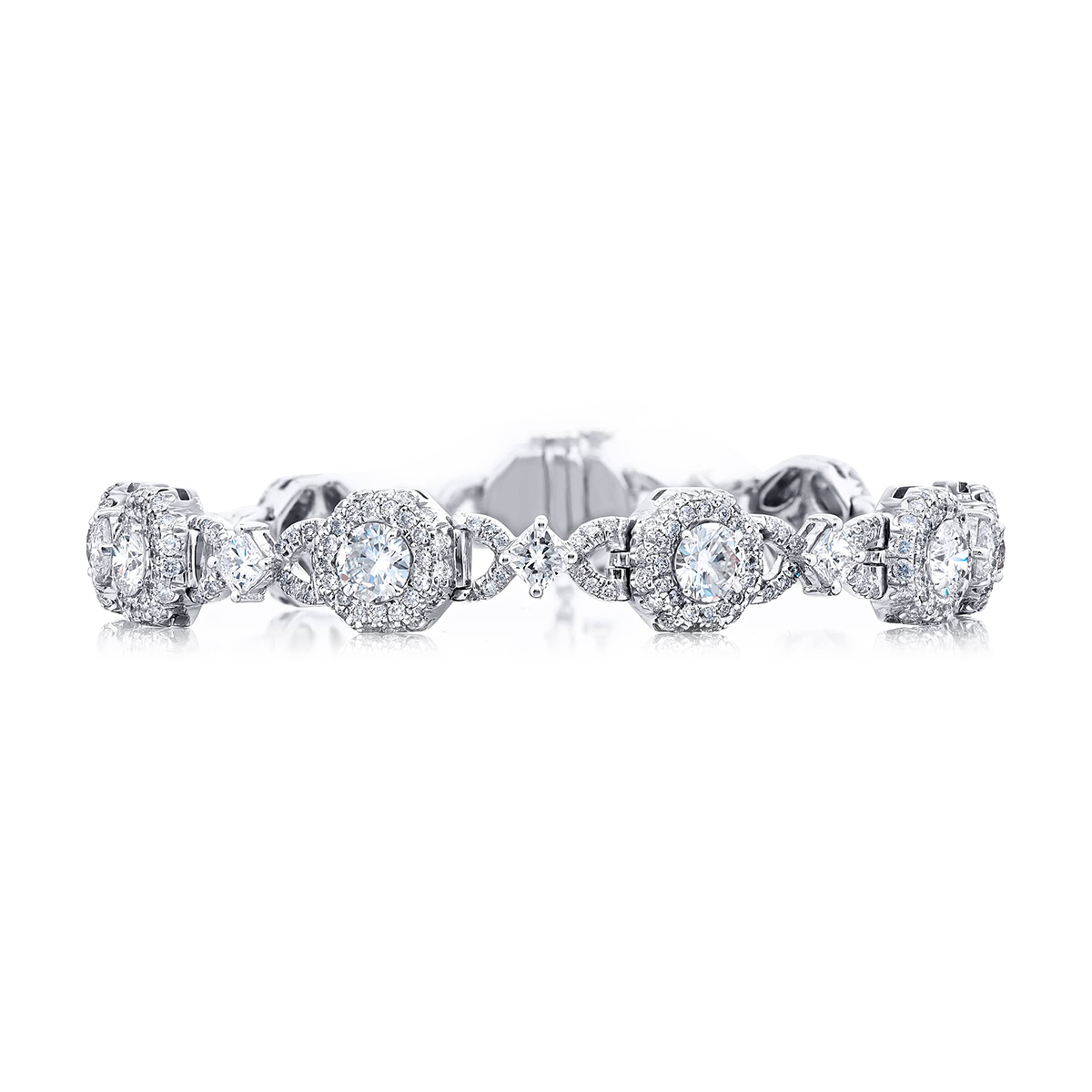 Platinum Radiant-Cut and Round Diamond Bracelet