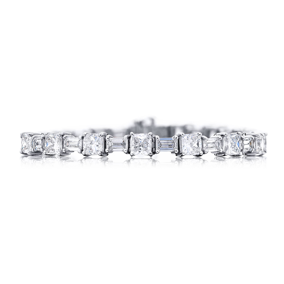 Platinum Cushion-Cut and Emerald-Cut Diamond Bracelet