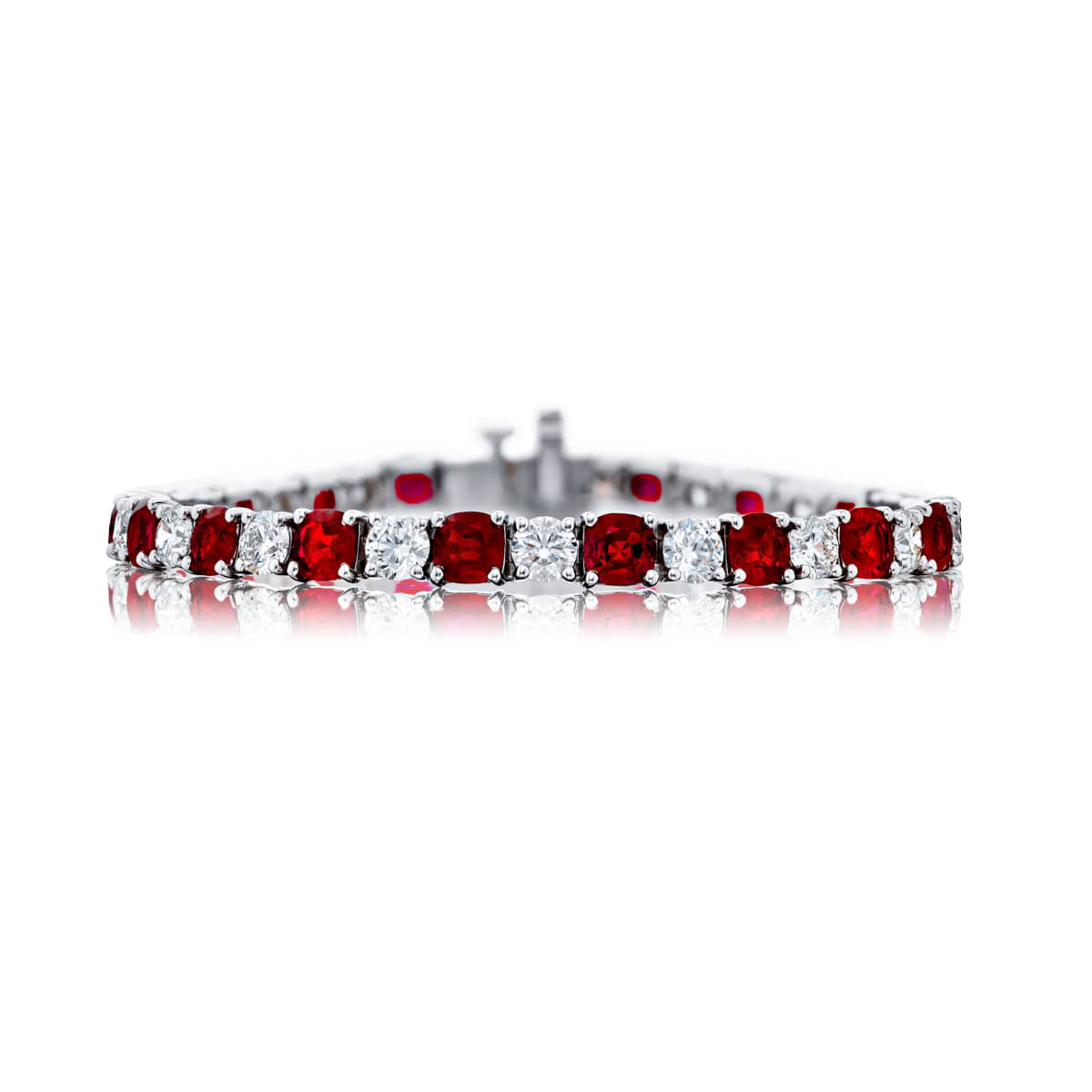 Platinum Cushion-Cut Ruby and Diamond Bracelet