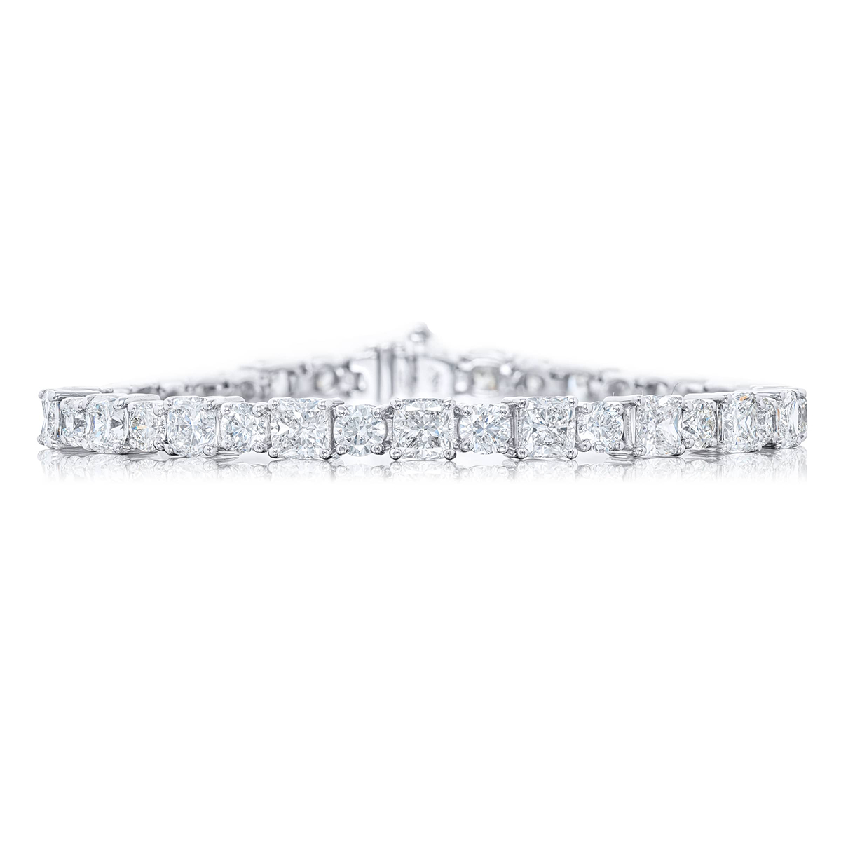 Platinum Cushion-Cut and Round Diamond Bracelet