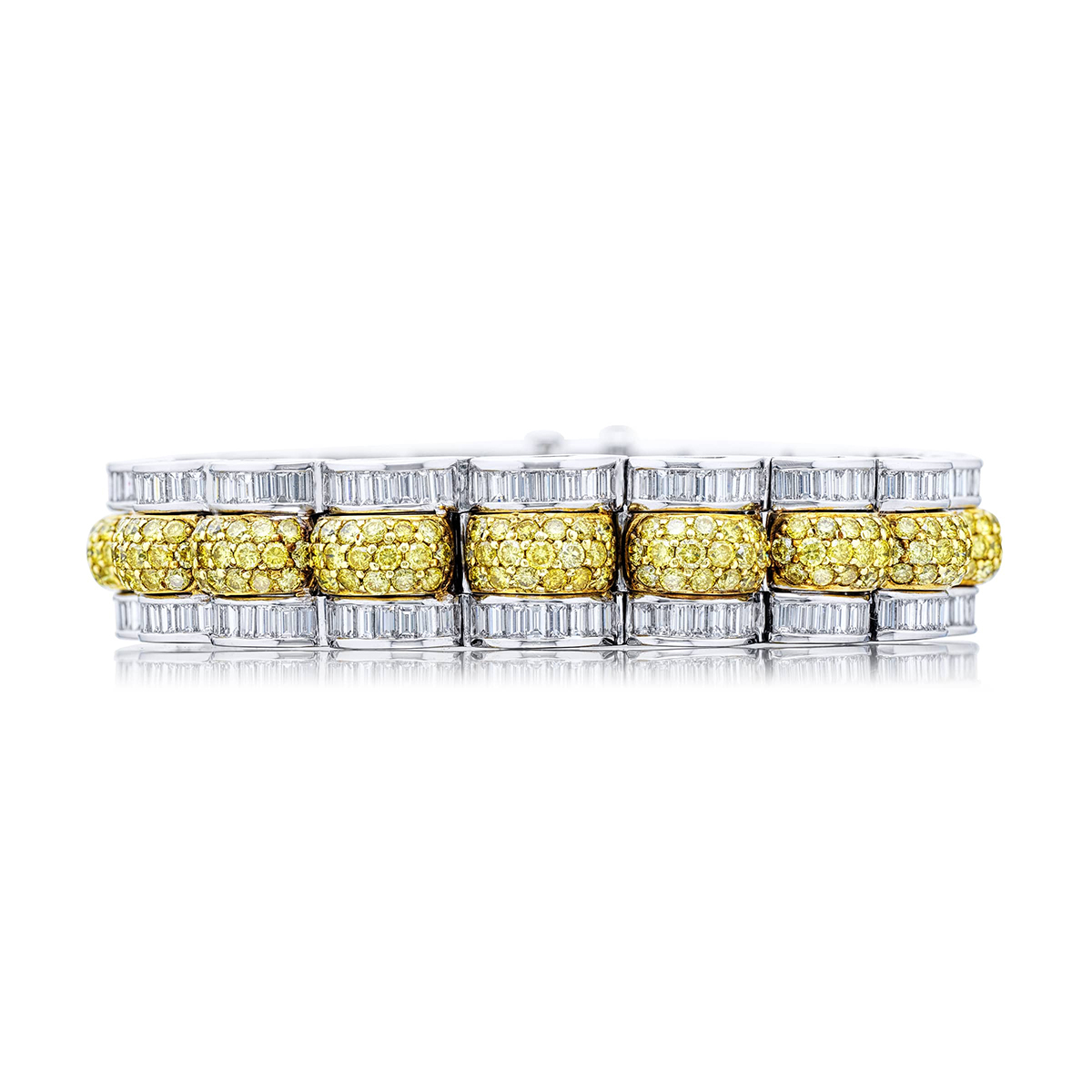 Platinum and 18K Yellow Gold Round Fancy Yellow Diamond Bracelet