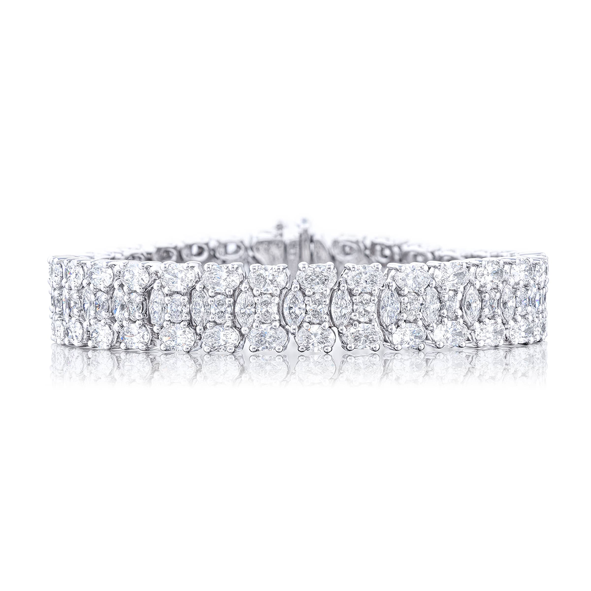 Platinum Marquise and Oval Diamond Three-Row Bracelet