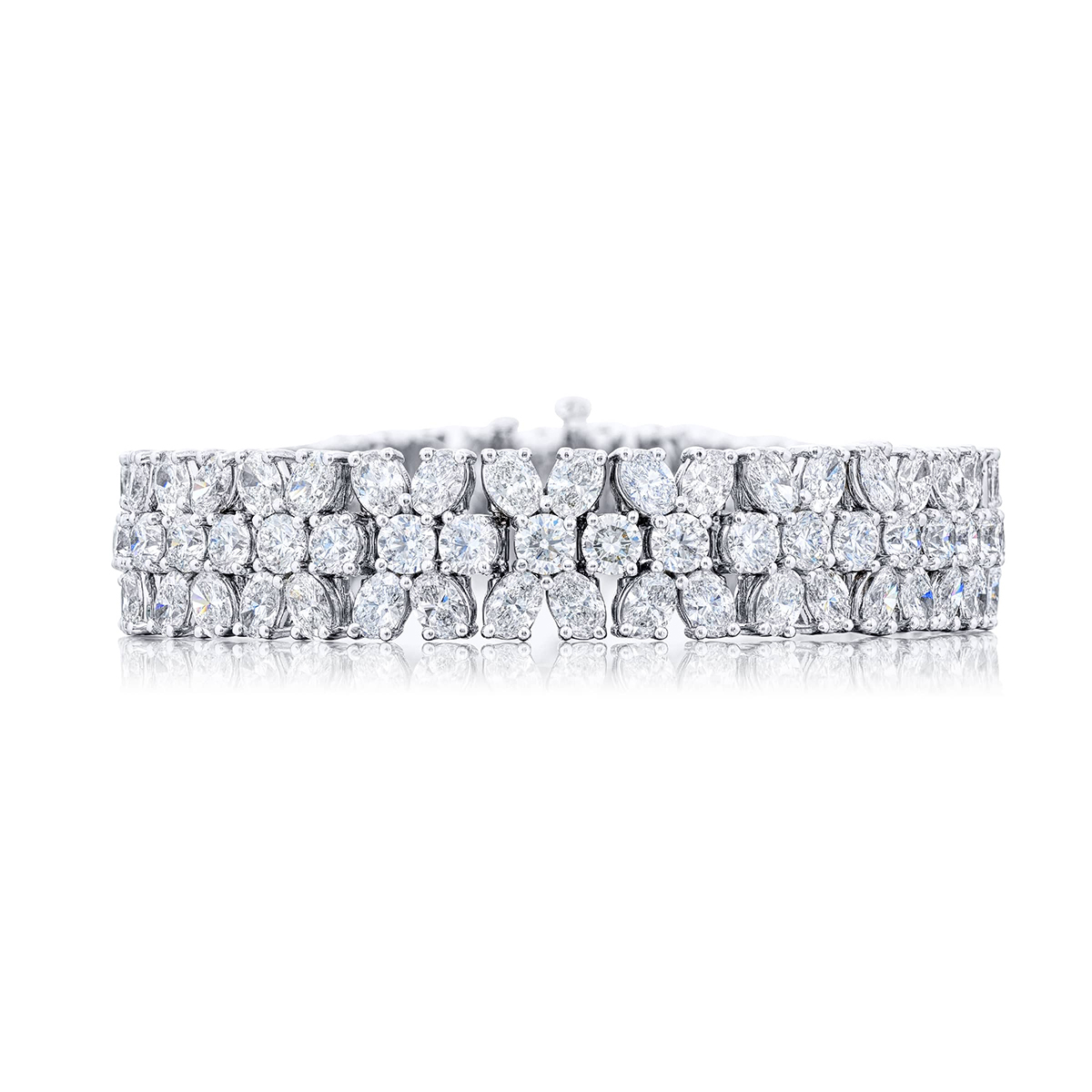 Platinum Oval and Round Three-Row Diamond Bracelet