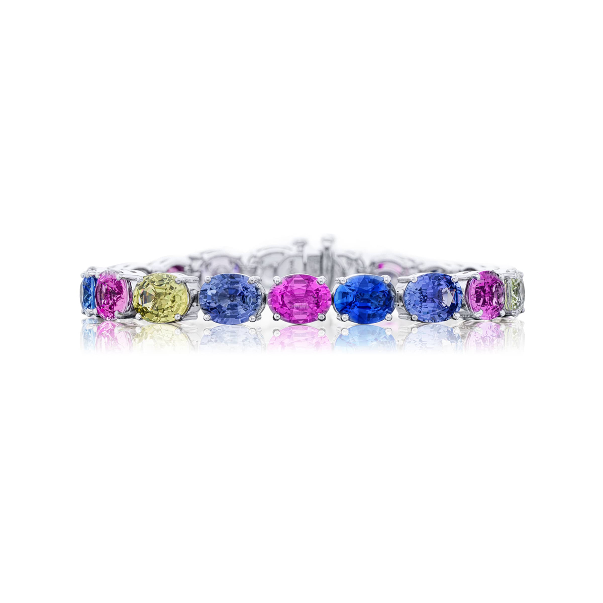 Platinum Oval No-Heat Multi-Colored Sapphire Certified Bracelet