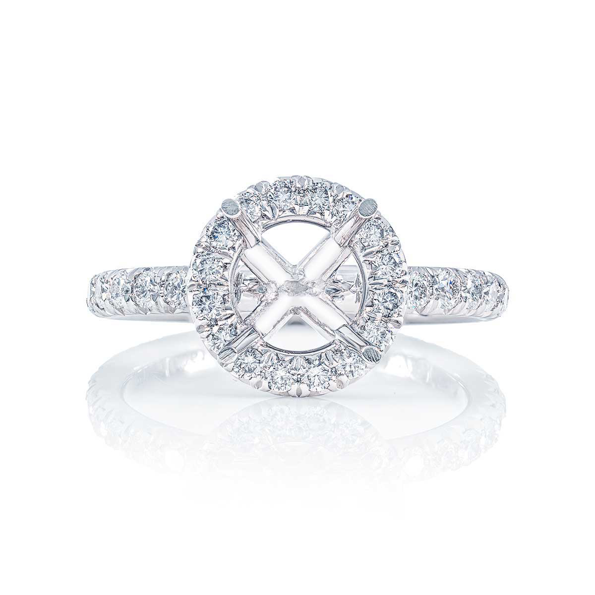 Platinum Semi-Mount Ring with Diamond Micro Pave Halo