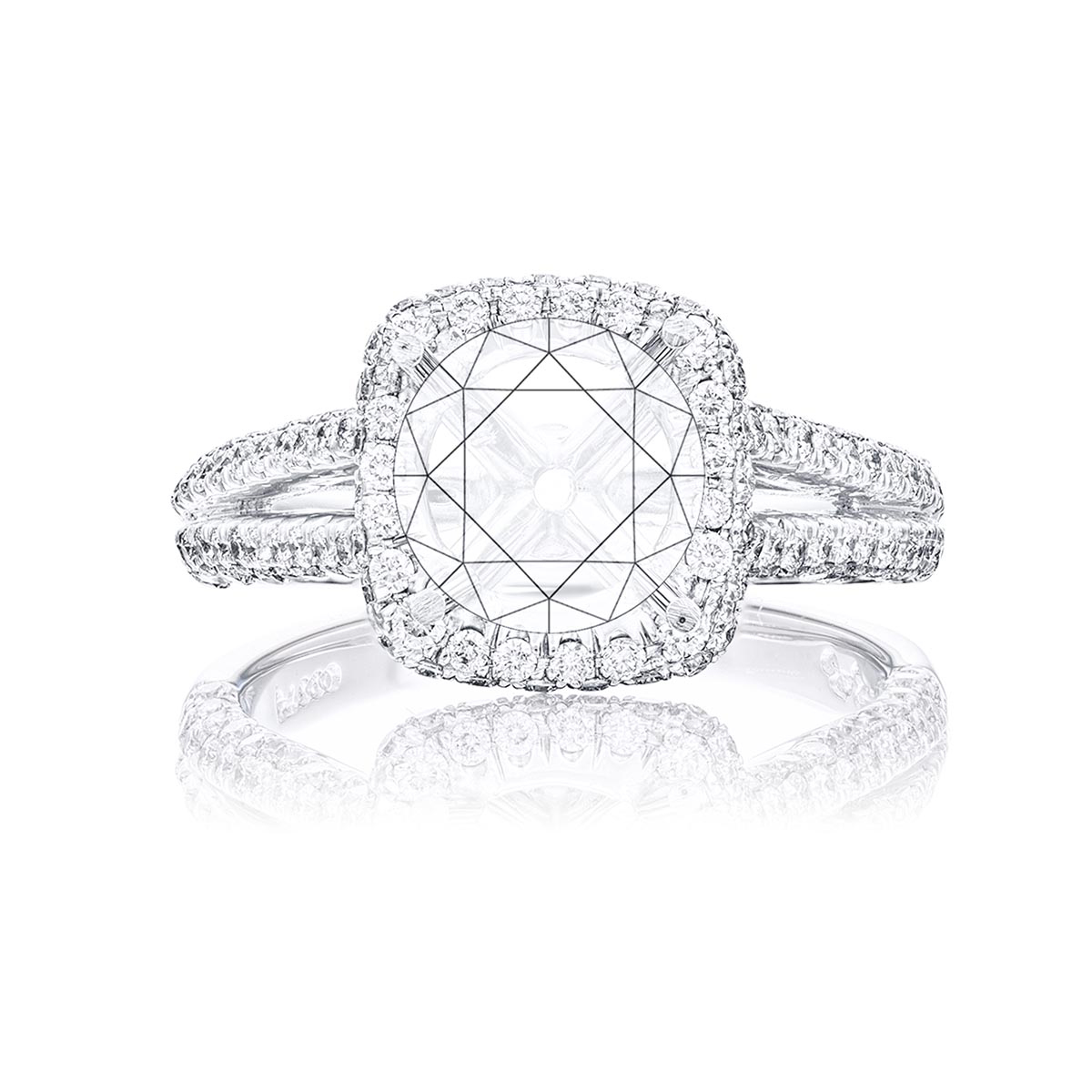 Diamond semi-mount 3 sided pave split shank