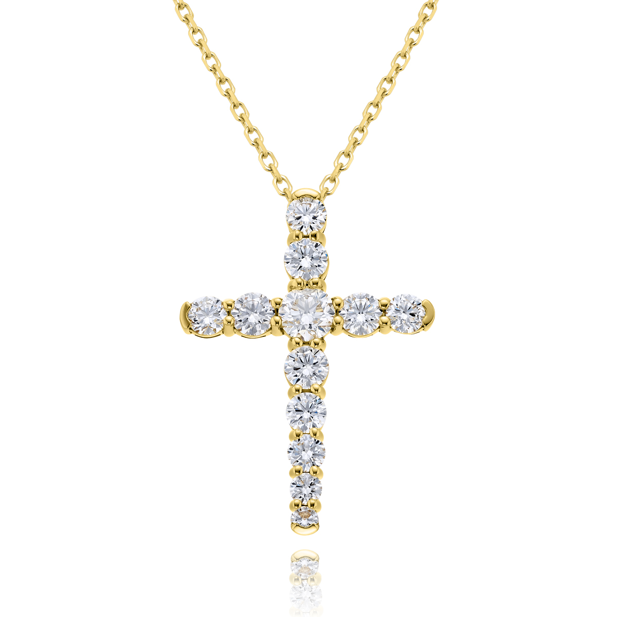 18K Yellow Gold Round Diamond Cross Pendant