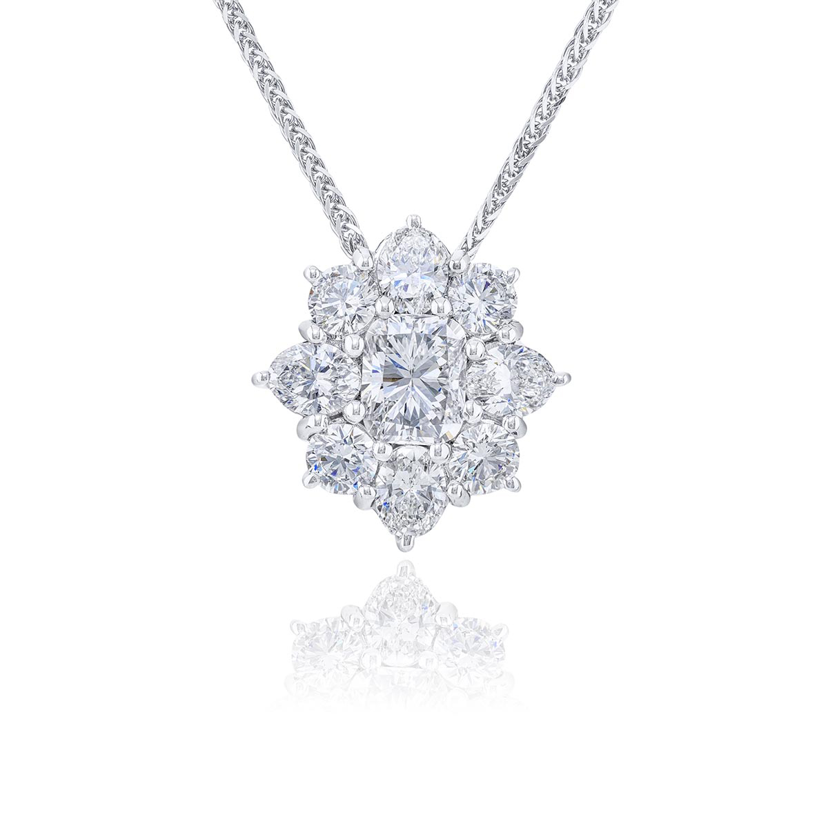 Platinum Cushion-Cut Diamond Certified Encircled Pendant