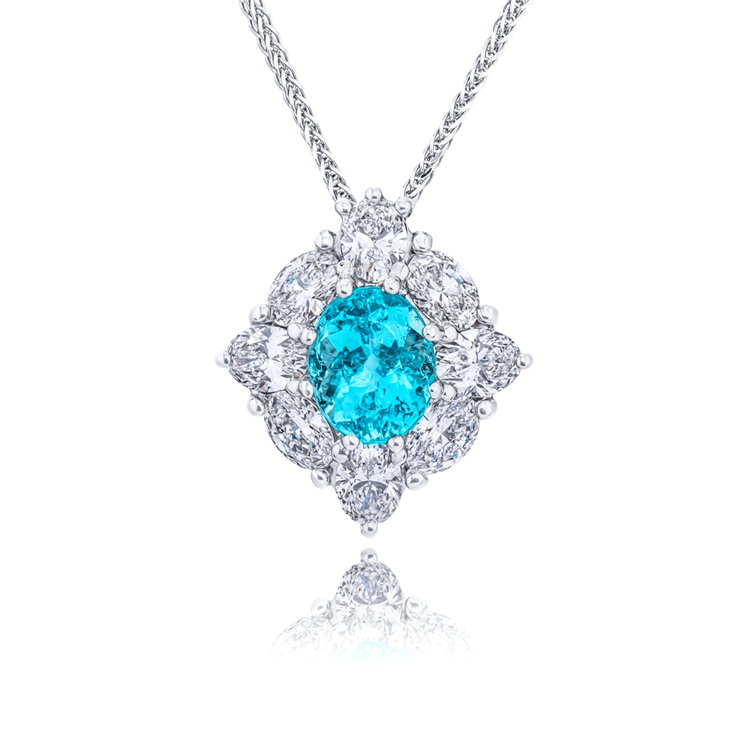 Platinum Oval Paraiba and Diamond Certified Pendant