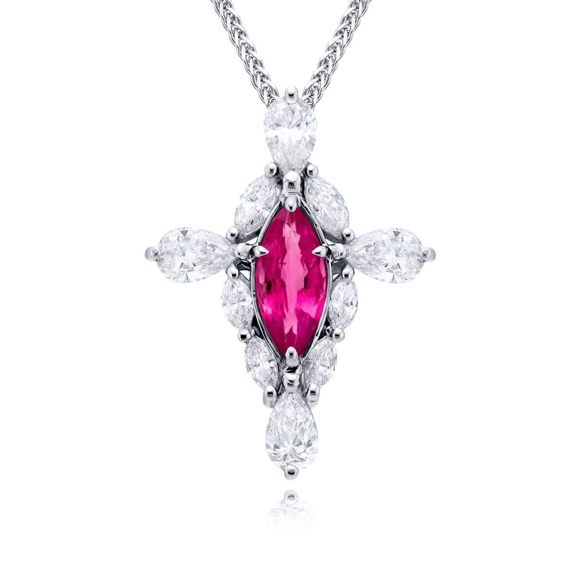 Platinum Marquise Pink Sapphire and Diamond Cross Pendant