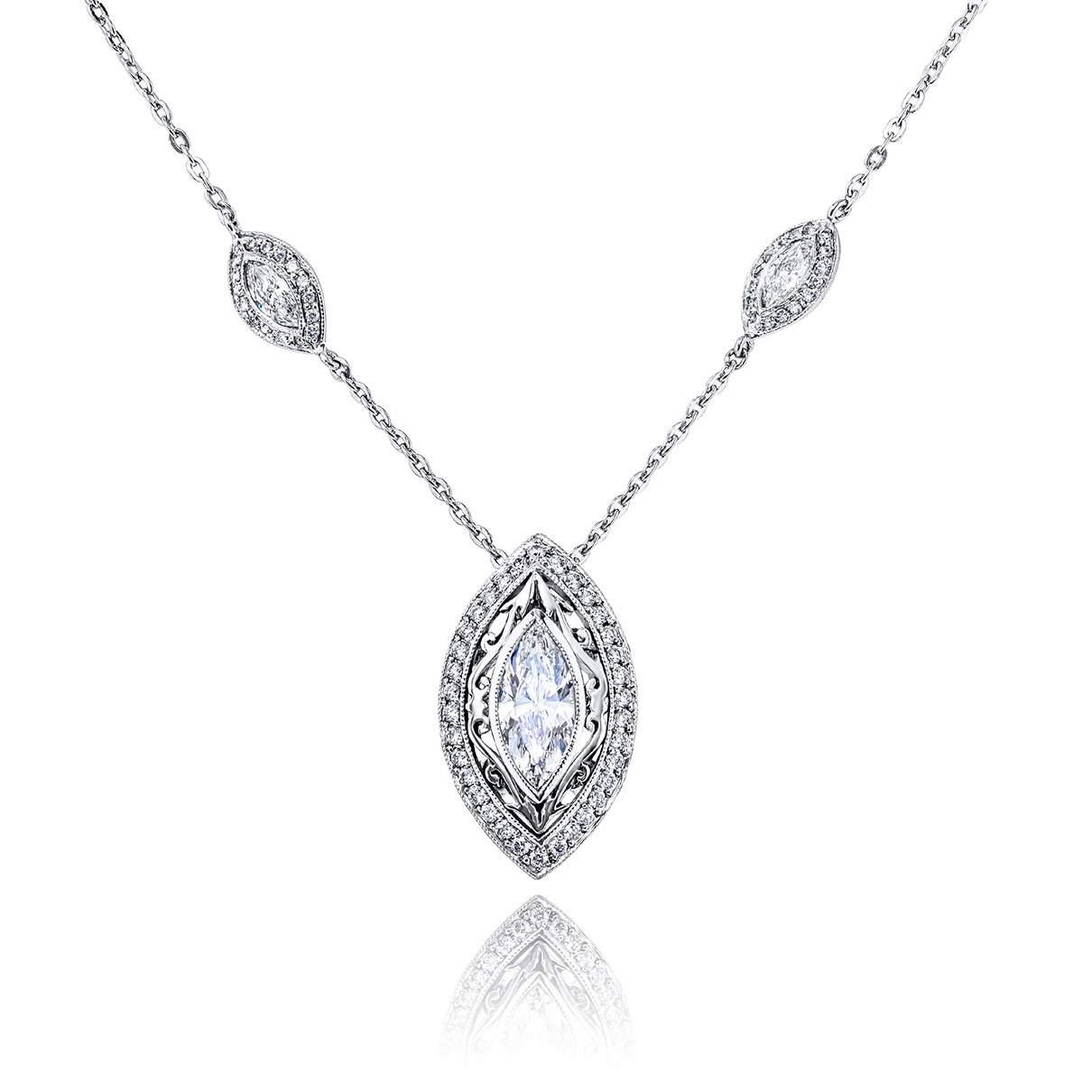 Platinum Marquise Diamond and Round Diamond Pendant