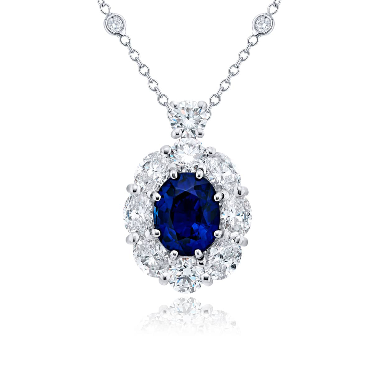 Platinum Oval Sapphire and Diamond Pendant