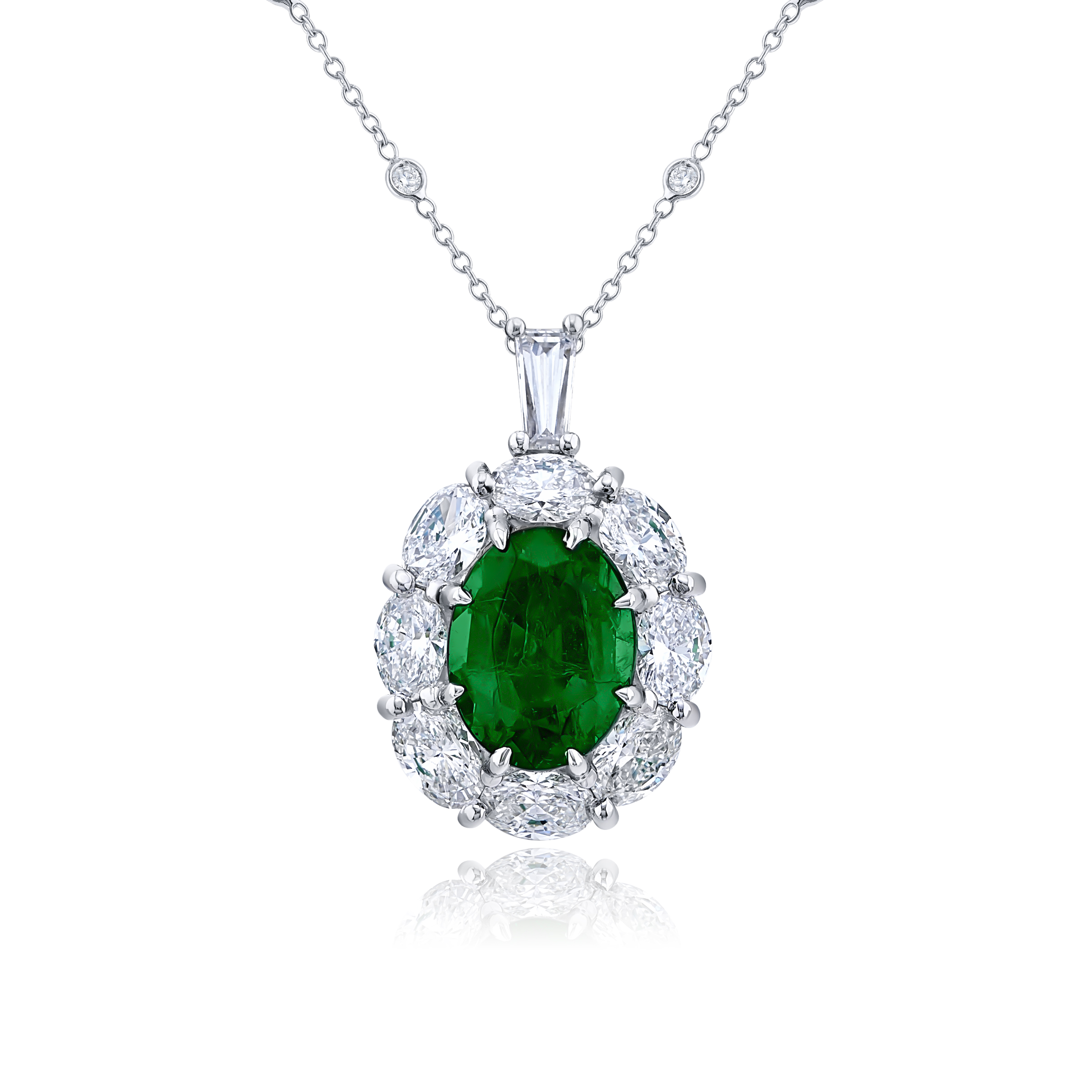 Platinum Oval Vivid Emerald Certified Pendant
