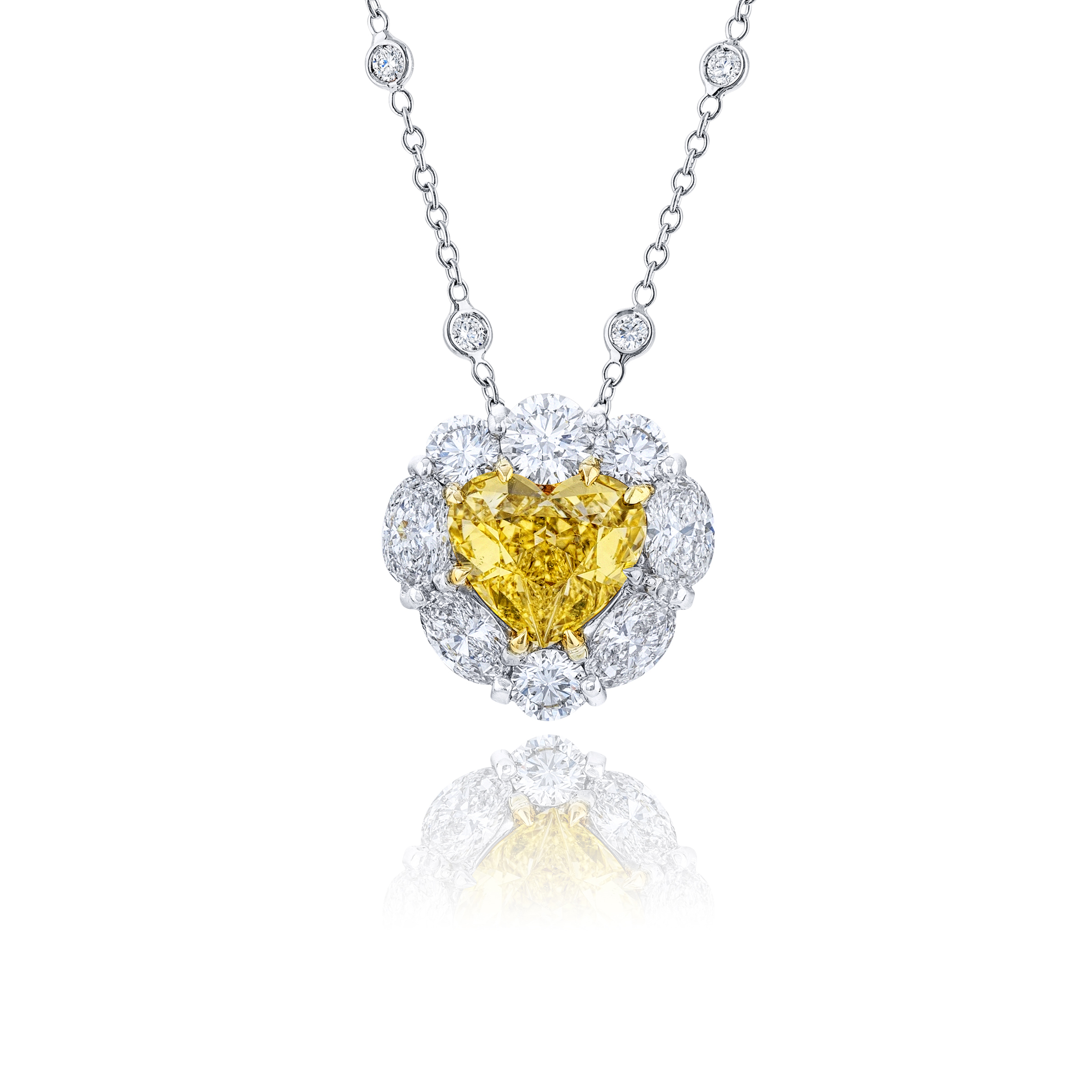 Platinum and 18K Yellow Gold Heart-Shaped Fancy Intense Yellow Diamond Certified Pendant