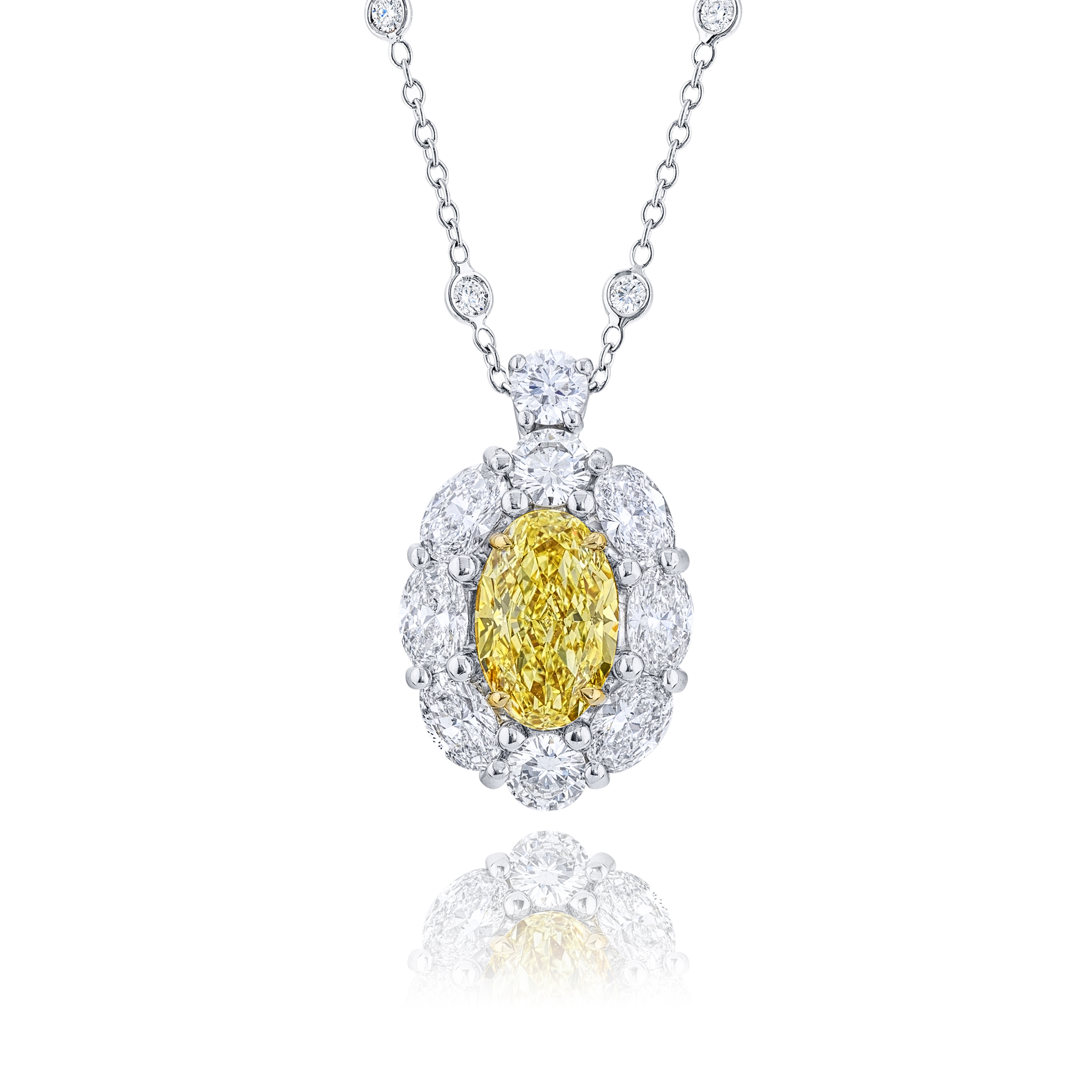 Platinum and 18K Yellow Gold Oval Fancy Yellow Diamond Certified Pendant