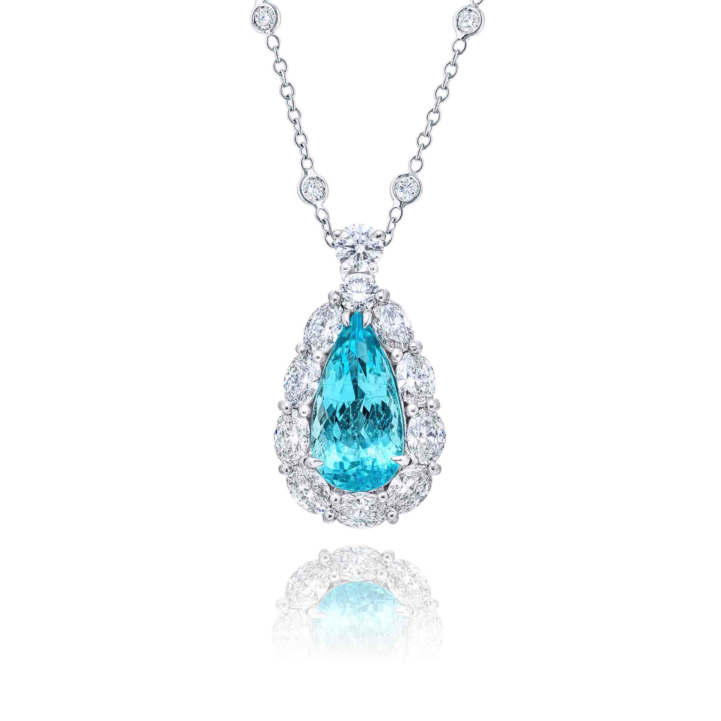 Platinum Pear-Shaped Paraiba Certified Pendant