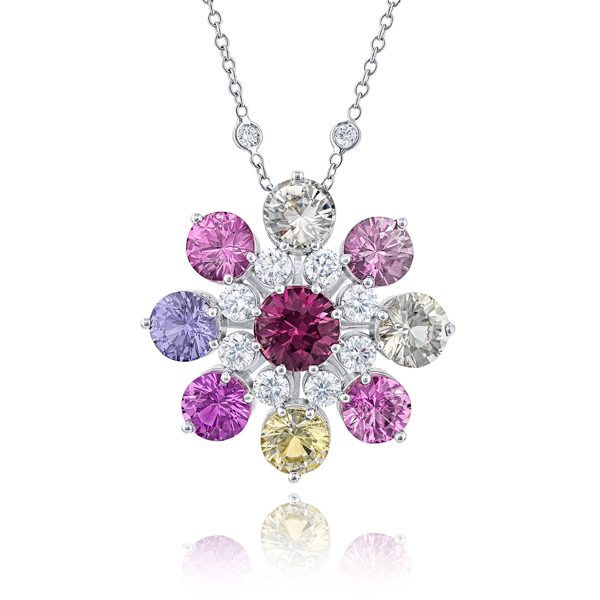 Exquisite Elegance: Exclusive 7.99 ct No-Heat Multi-Sapphire Pendant  Round Sapphires & Diamonds in Pure Platinum