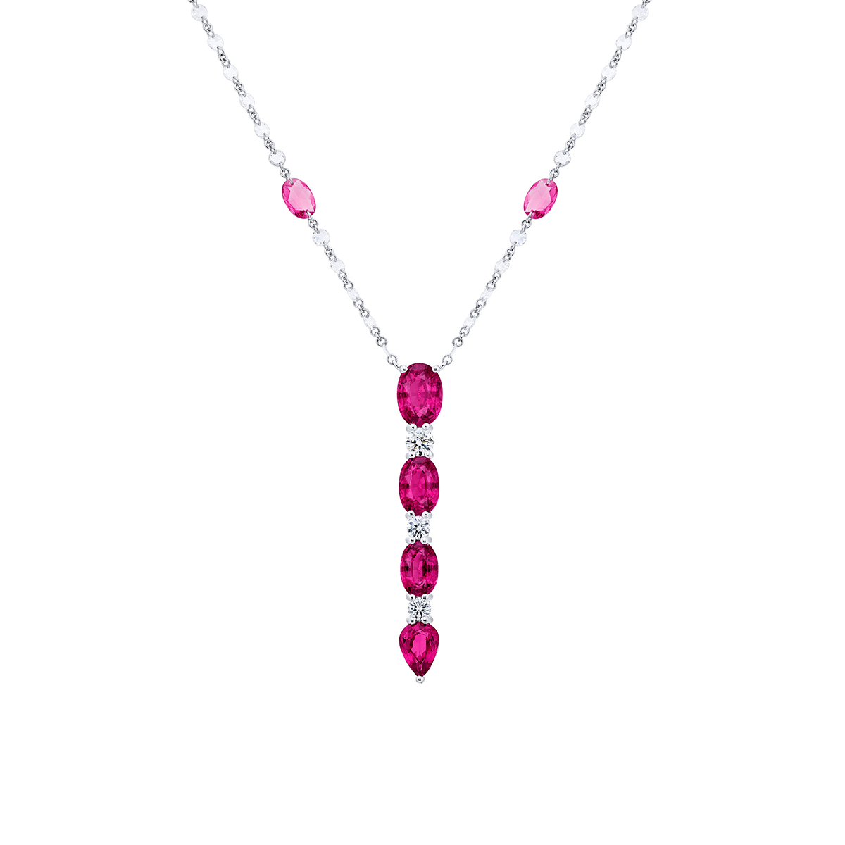 Platinum Oval Pink Sapphire and Round Diamond Certified Drop Pendant