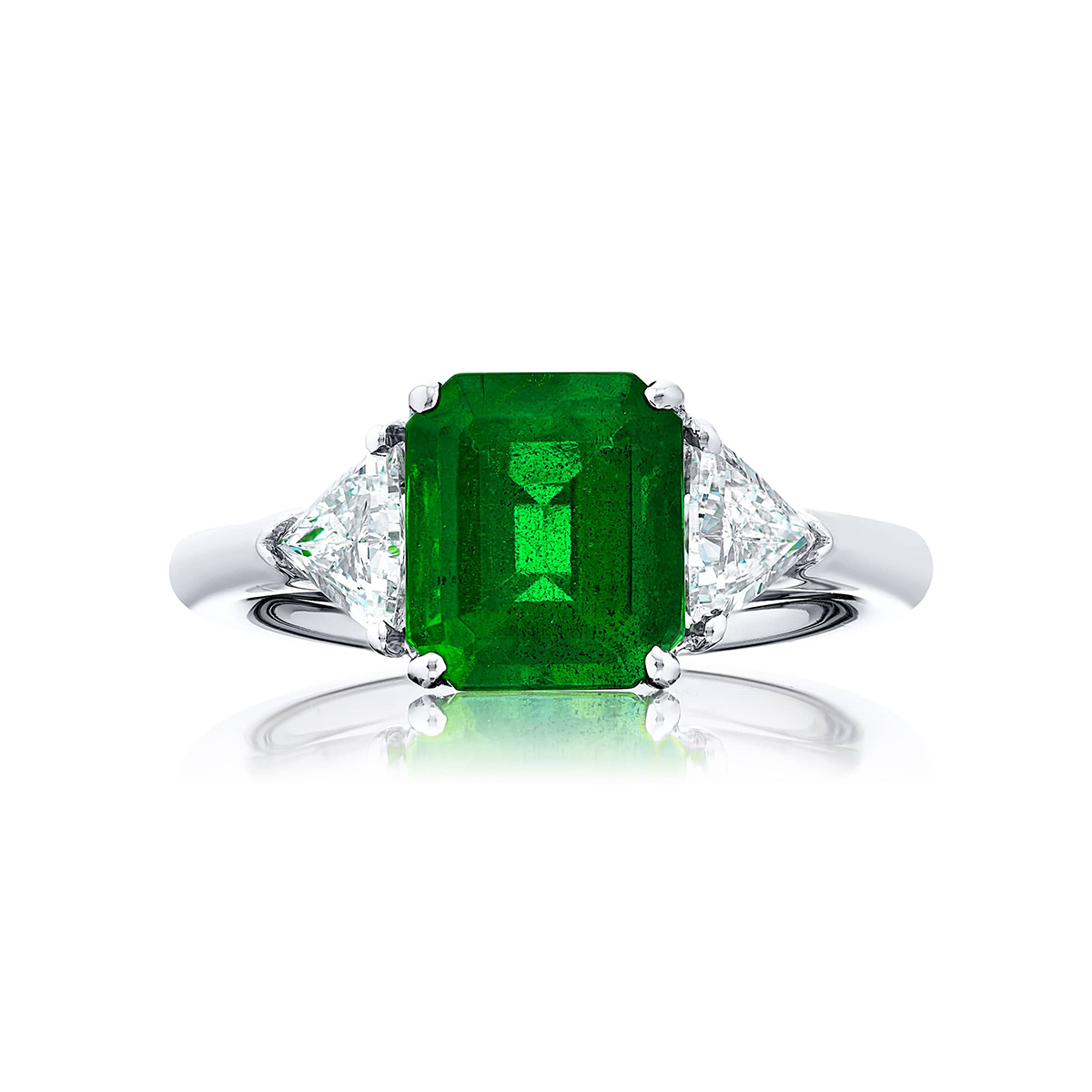 Platinum Emerald-Cut Vivid Emerald Certified Ring