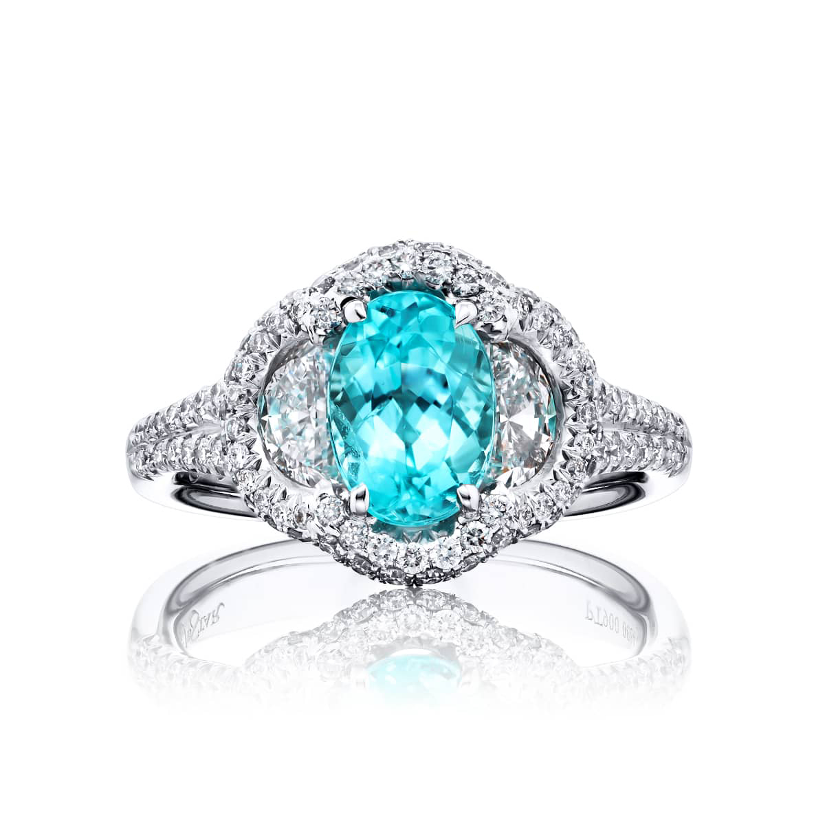 Platinum Oval Paraiba Certified Micro Pave Ring