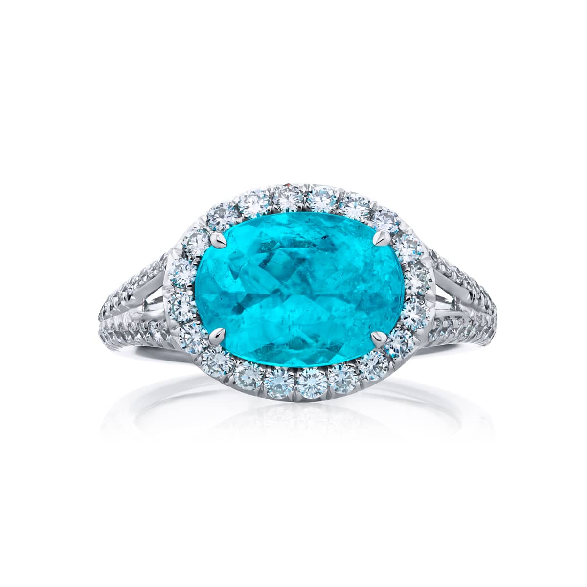 Platinum Oval Paraiba Certified Micro Pave Ring