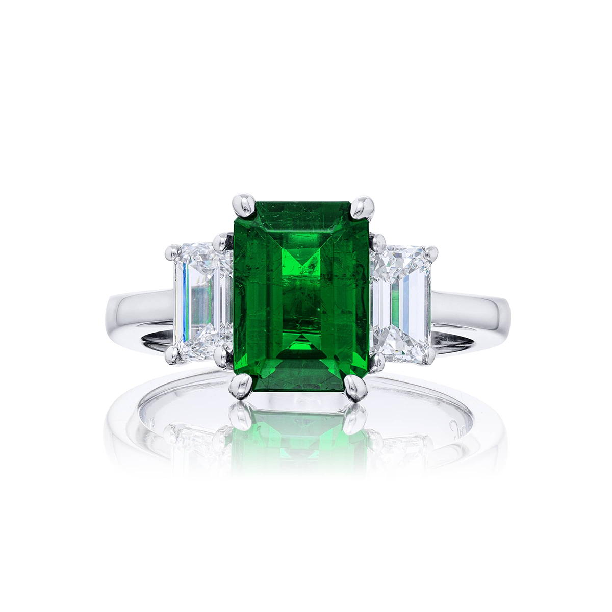 Platinum Emerald-Cut Emerald Certified Ring