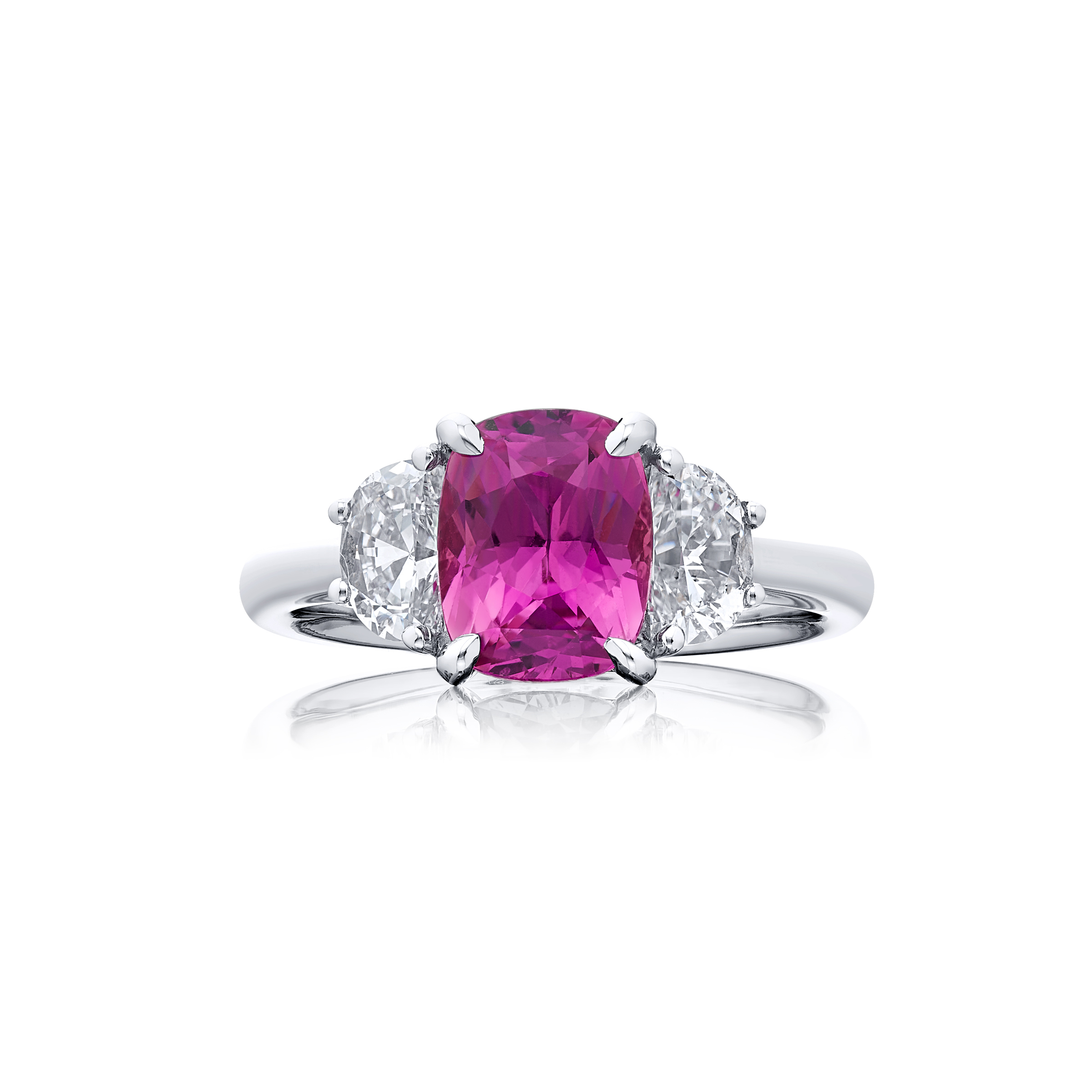 Platinum Cushion-Cut Pink Sapphire Certified Ring