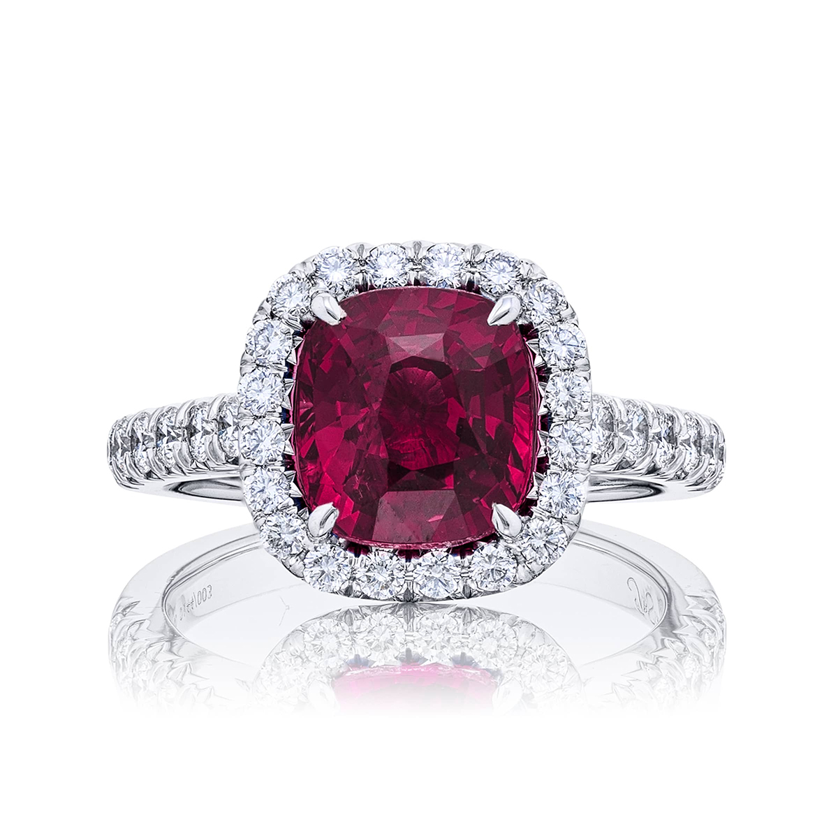 Platinum Cushion-Cut No-Heat Pink Sapphire Certified Micro Pave Ring