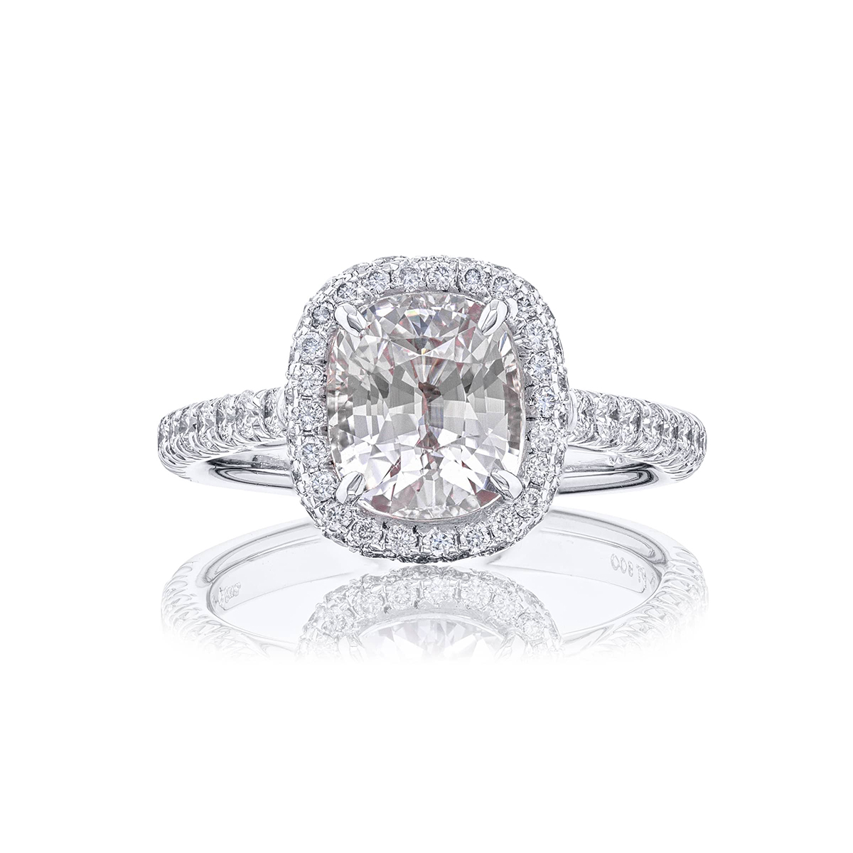 Platinum Cushion-Cut No-Heat Sapphire Certified Micro Pave Ring