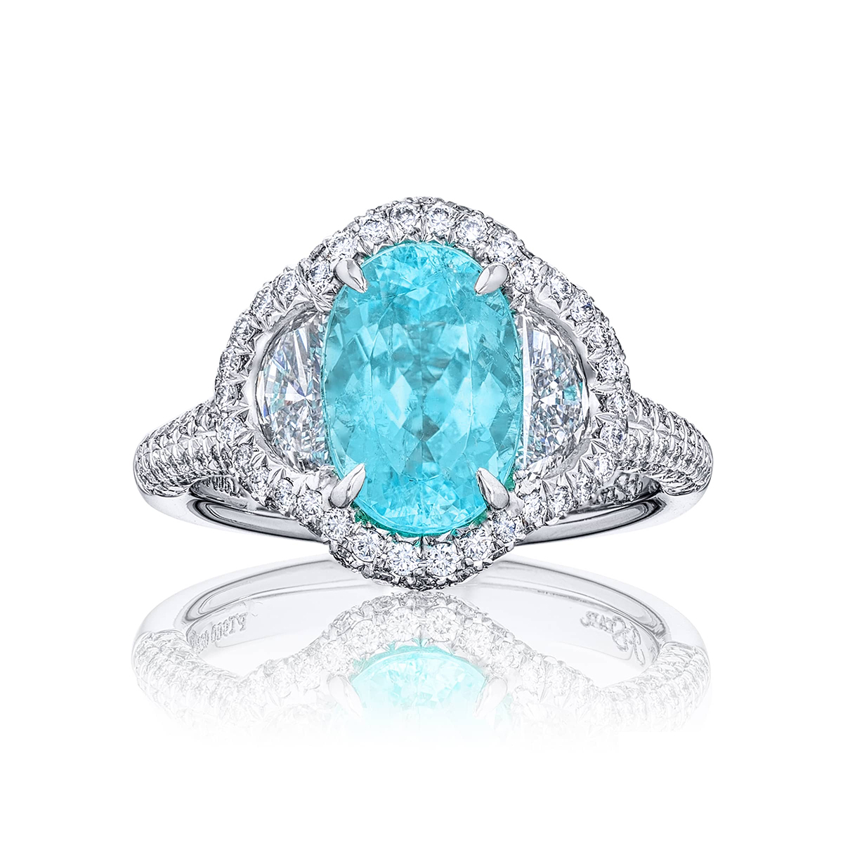 Platinum Oval Paraiba Certified Micro Pave Ring