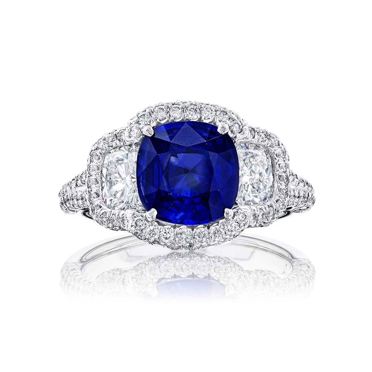 Platinum Cushion-Cut Sapphire Certified Micro Pave Ring
