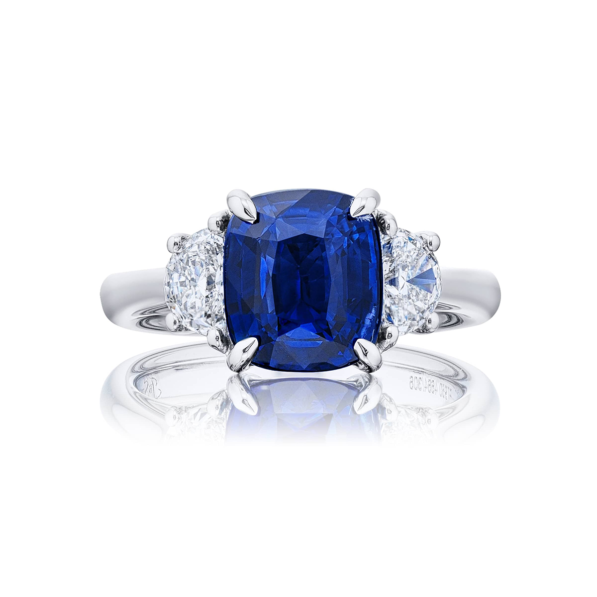 Platinum Cushion-Cut Sri Lankan Intense Sapphire Certified Ring